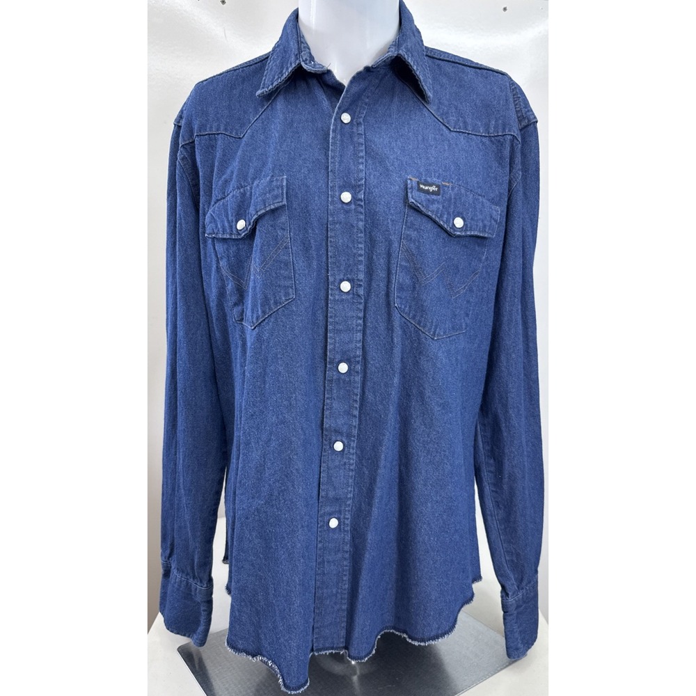 Wrangler Denim Western Pearl Snap Shirt Cowboy Cut Long Sleeve Mens L MS70119